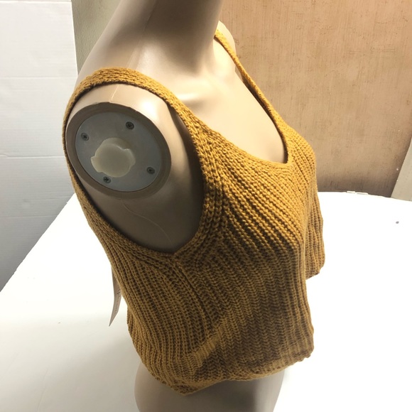 Spaghetti Strap Crop Knit gold Yellow Cami Top Free size - Picture 4 of 11